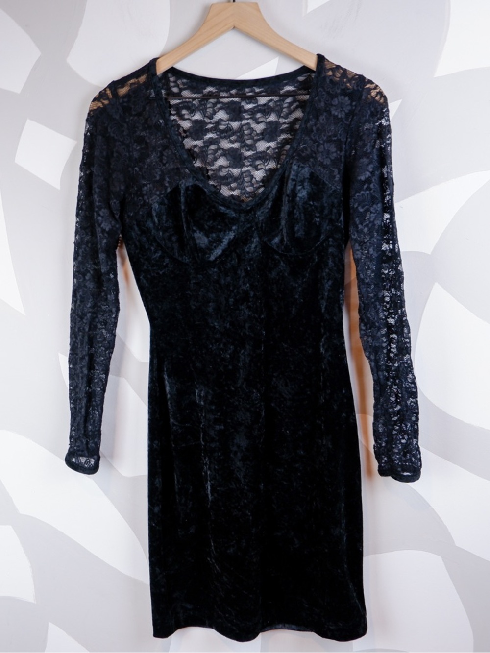 Vintage 90's All That Jazz Black Crushed Velvet and Lace Dress